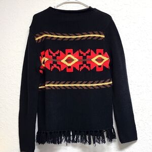 VINTAGE Jones New York Sport Fringe Aztec Southwest Sweater Mock Neck Knit